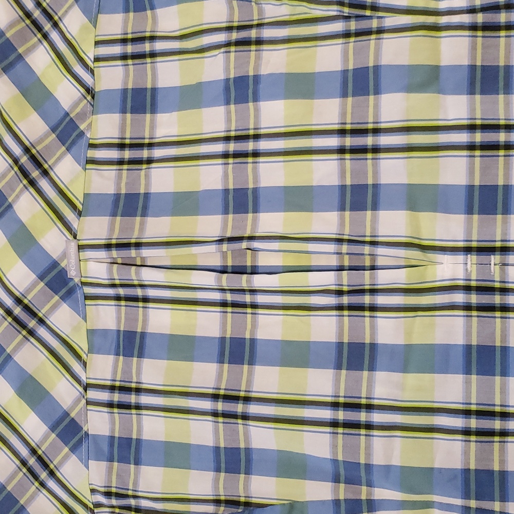 Columbia Plaid Button-Up Long Sleeve Shirt Womens L Periwinkle Lime Green White - Picture 13 of 16